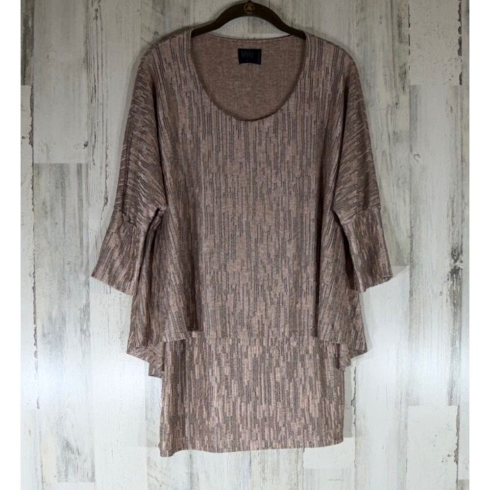 Mely New York Tunic Large Blush Nude Abstract Textured Hi-Low Dolman Layered Top